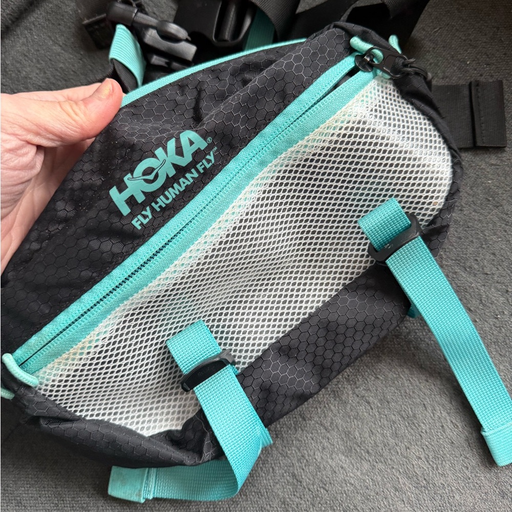Hoka Black and Teal Mesh Waist Pack